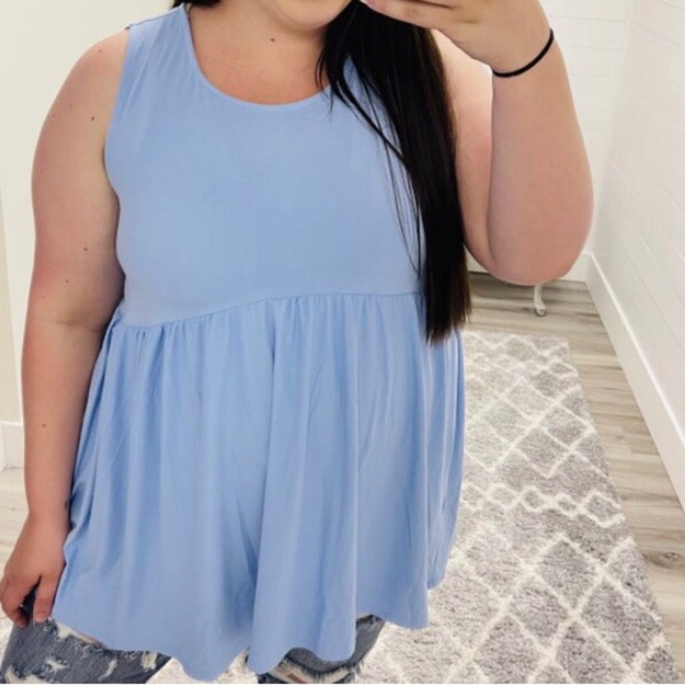 Zenana Tank Top Blue Sleeveless Babydoll 2X Women’s